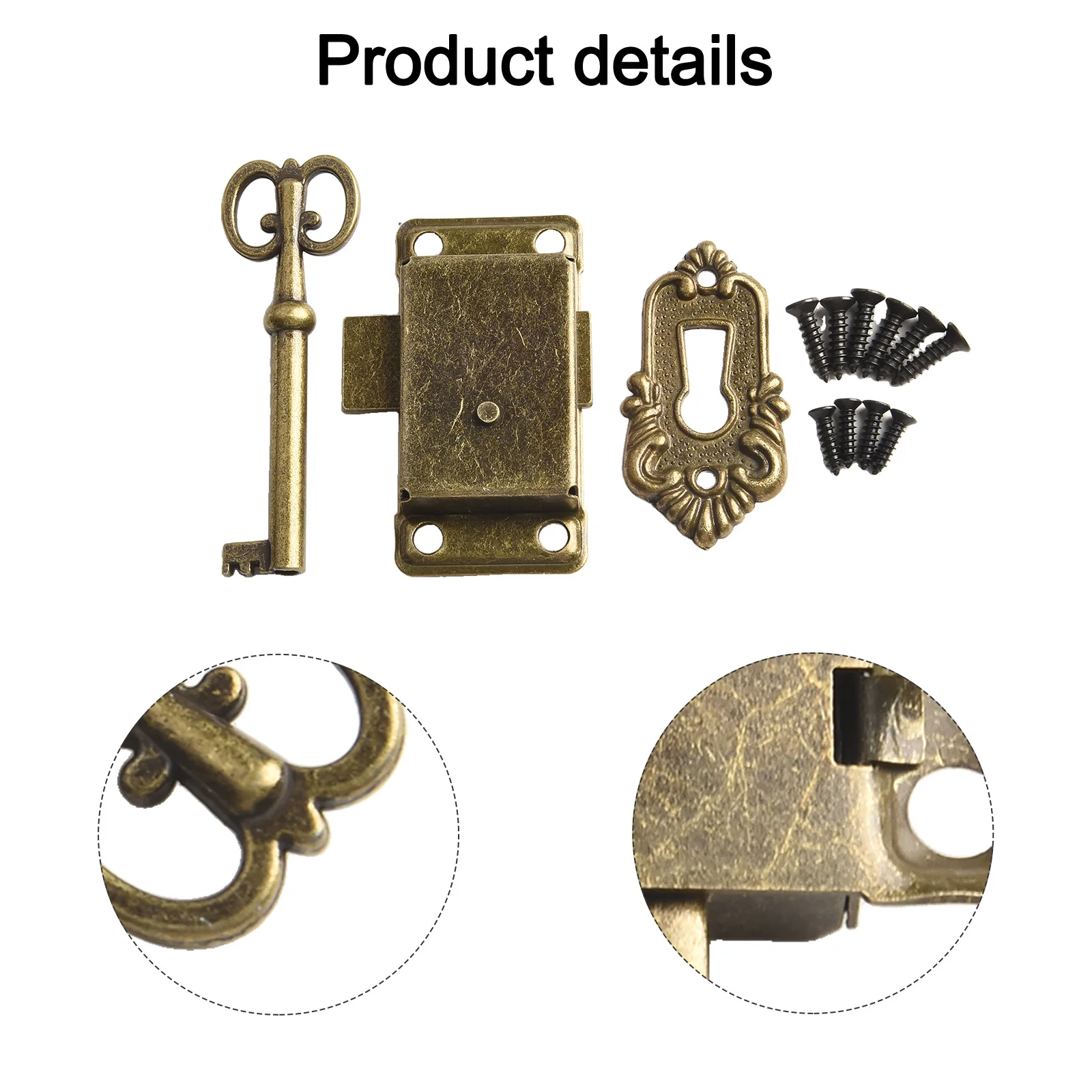 Antique Door Lock Wardrobe Cabinet Door Lock Set Key Drawer Jewelry Box Locks Furniture Hardware Household DIY Decoration