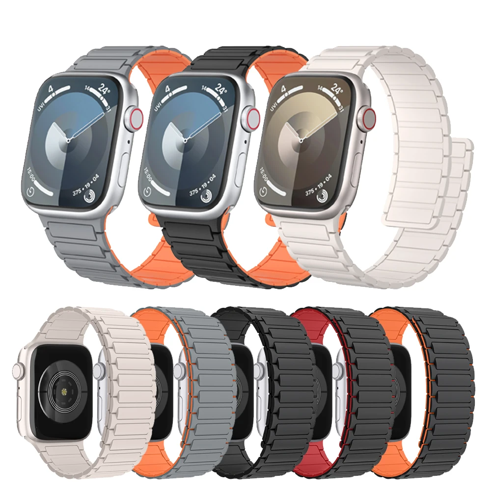 

Silicone Magnetic Strap For Apple Watch Band 49mm 45mm 44mm 42mm 41mm 40mm 38mm Bracelet For IWatch 9 8 7 6 5 4 3 Ultra 2 Correa