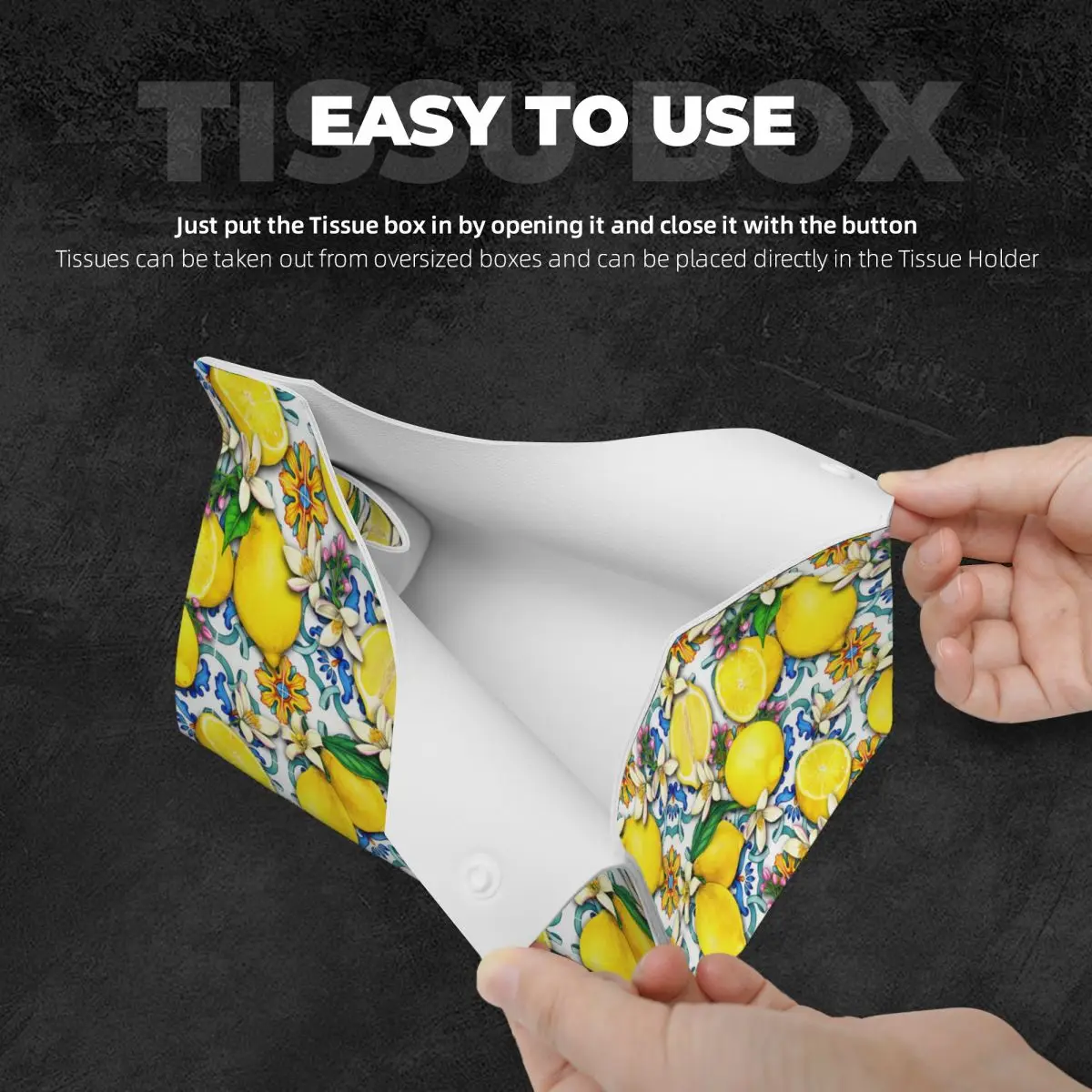 Custom Mediterranean Lemons Tiles Tissue Box Cover PU Leather Rectangular Facial Tissue Box Holder for Bathroom Home 4