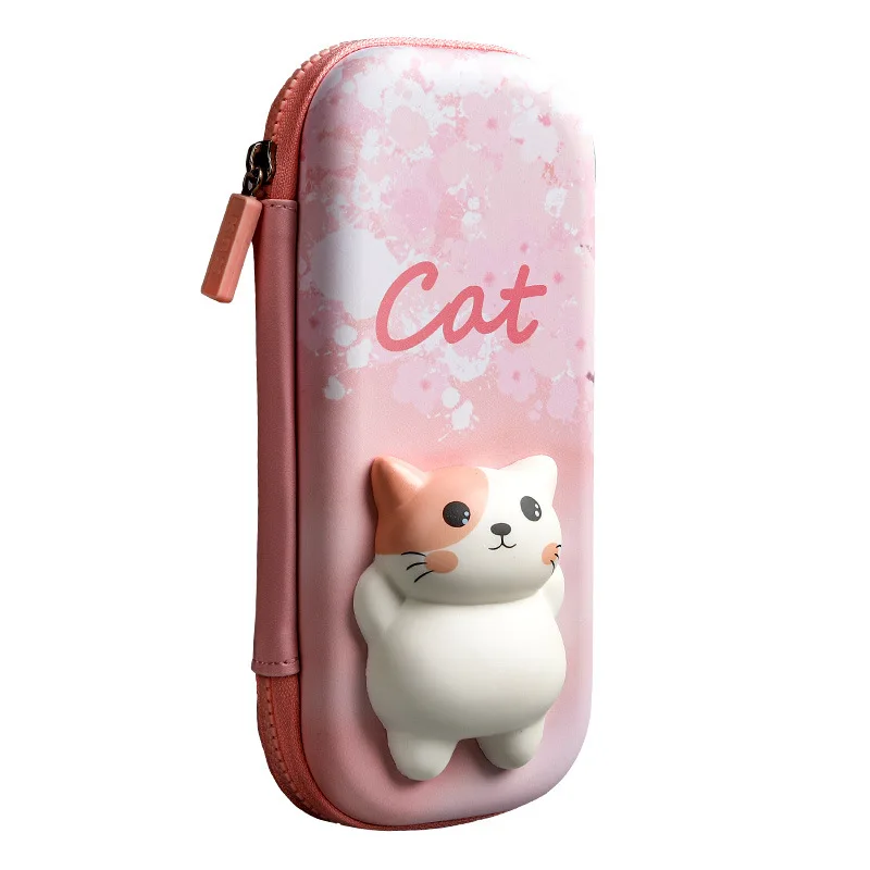 Adorable 3D Pencil Case Stationery Organizer School Supplies for Girls EVA Pink Pen Pouch Holder Kawaii Eraser Bag Squishy Cat