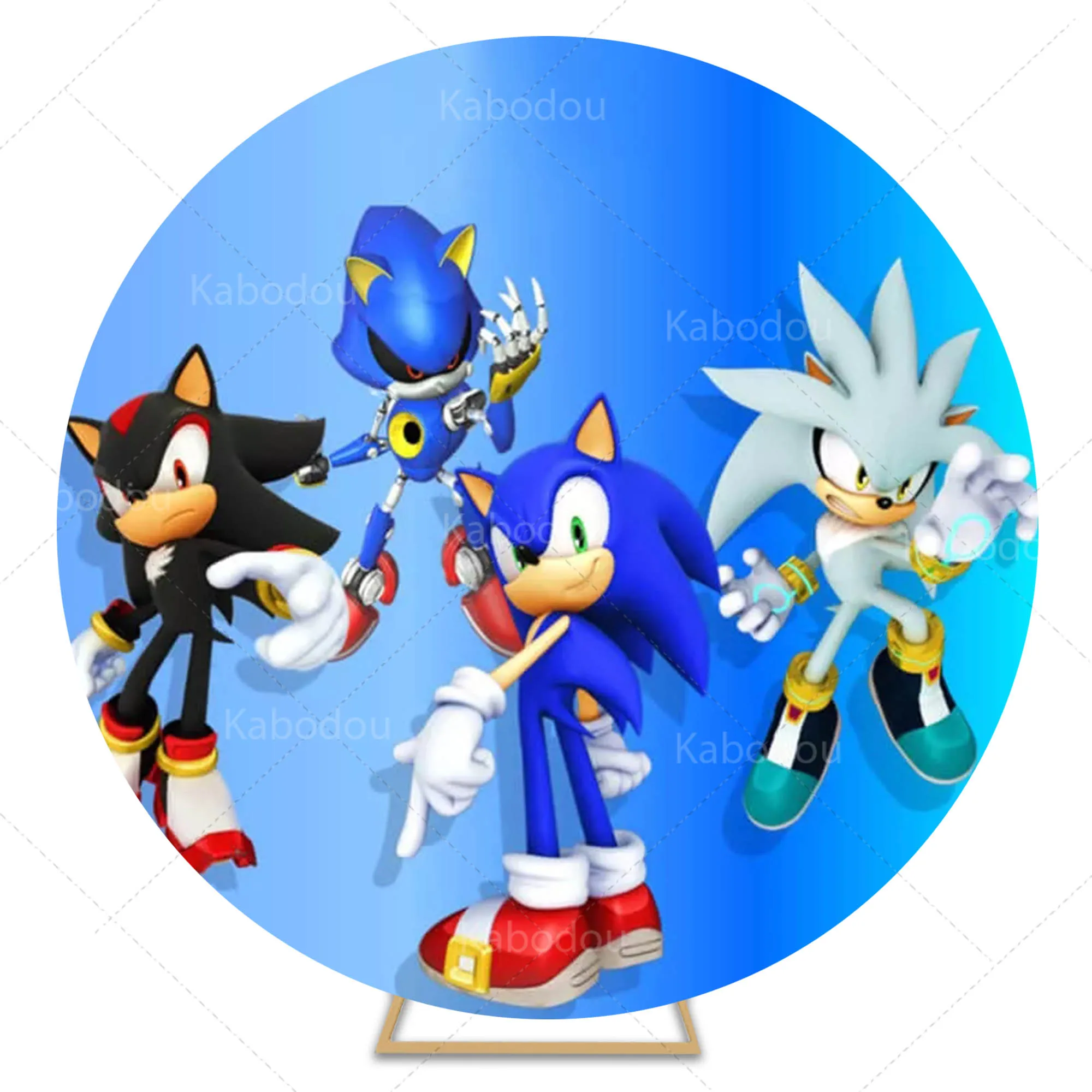 thumbnail image 1 of Fondo azul redondo de Sonic, decoración para fiesta de cumpleaños de niños, fondo para fotografía de baby shower, anillo dorado, círculo, accesorio de estudio, 1 of 5