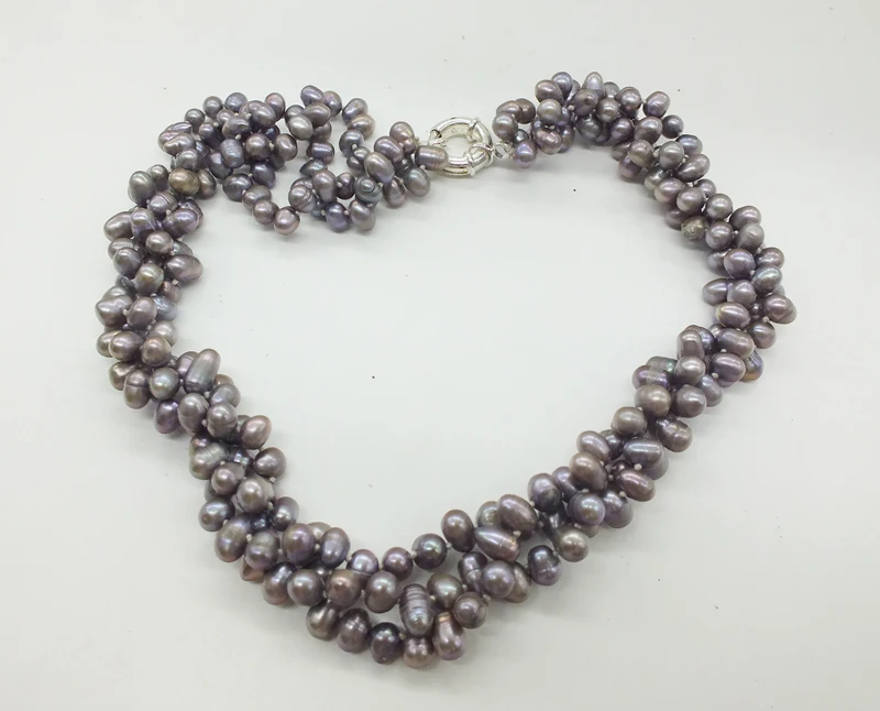 

Bridesmaid necklace. Classic AAA 6-7 MM 3 strand Baroque freshwater grey pearl necklace. The best gift for mom 19"
