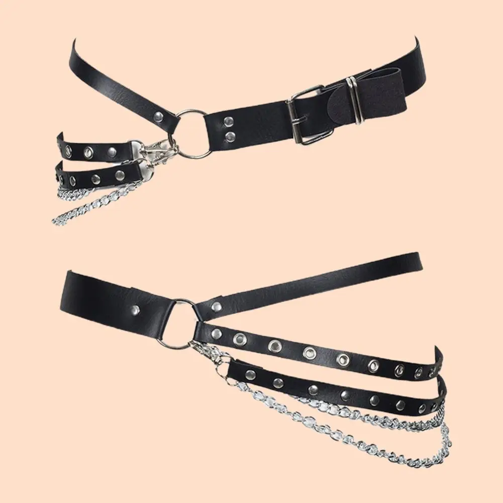 Trendy Women Waistband Faux Leather Lady Club Belt Multi Straps Punk Pants Matching Women Waist Strap  Match Clothes