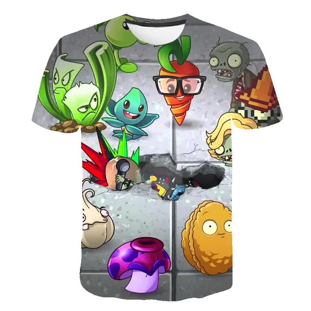 Boys Girls 3D Short Sleeve T-Shirt Plant Zombie Print T-Shirt Girls Cartoon T-Shirt 3-14 Years Old Anime T-Shirt TX-S505