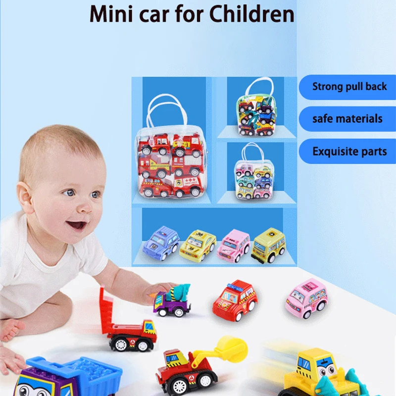 

6pcs Pull Back Car Toys Car Model Toy Mobile Vehicle Fire Truck Taxi Model Kid Mini Cars Boy Toys Gift Diecasts Toy for Children