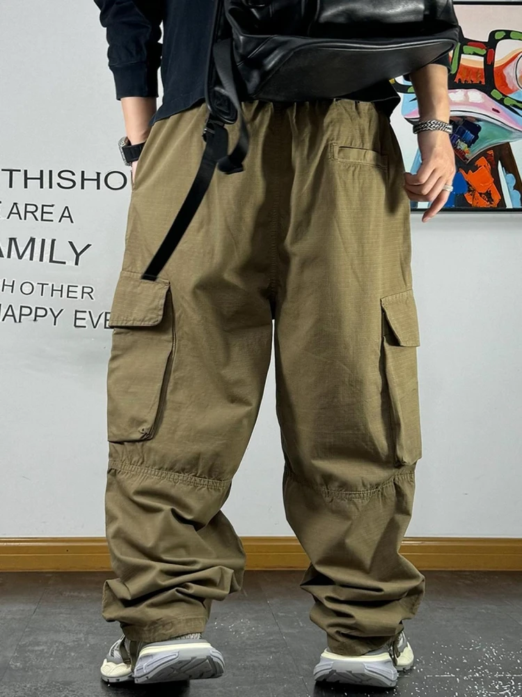 American Streetwear Cotton Multi-Pocket Cargo Pants Men Fashion Skateboard Baggy Pants Hip Hop Khaki Straight-Leg Trousers Male