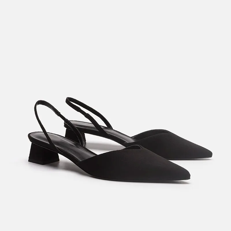 Female Summer Women's Slingback Sandals Fashion Pointed Toe Solid Chunky Heels Lady Dress Shoes women dress shoes,women slingback sandals,women high heels shoes