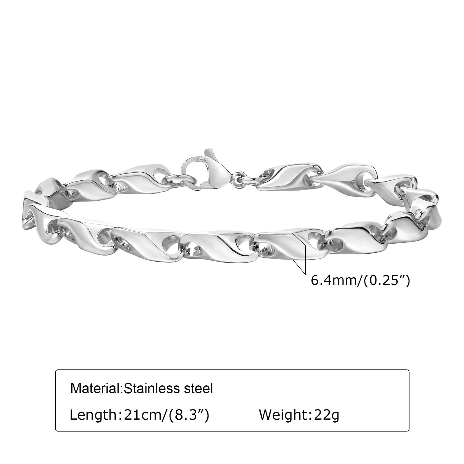 Vnox 6.4mm Stainless Steel Link Chain Bracelets for Men Women, New Fashion Casual Wristband Bracelet Gift Jewelry