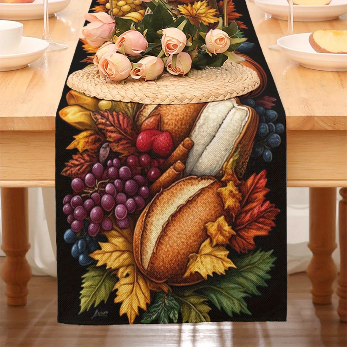 Pumpkin Grape Red Wine Harvest Table Runner 1