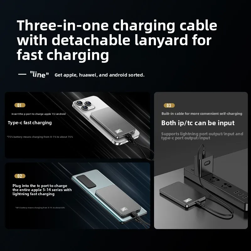 10000mAh 초슬림 마그네틱 보조배터리 3 in 1 고속 충전기 내장 케이블 CCC 인증 아이폰 삼성 아이워치 호환