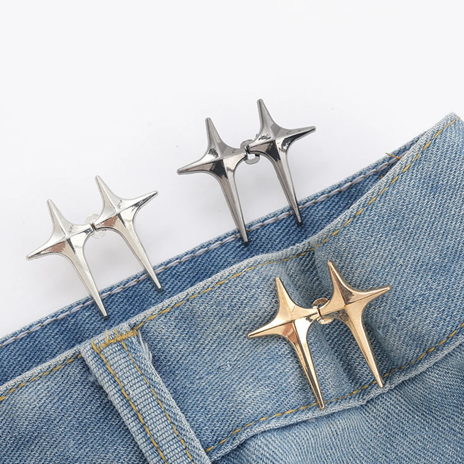Reusable Waist Buttons Alloy Star Brooches Pins Clip Adjustable Snap Fastener Jeans Detachable Reduce Waist Buckle Tightener 2