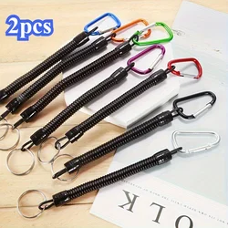 Retractable Coiled Lanyard with Spring Carabiner - Anti - Lost Spiral Cord and Key Ring for Outdoor and Fishing Adventures ( Random color - 2PCS)