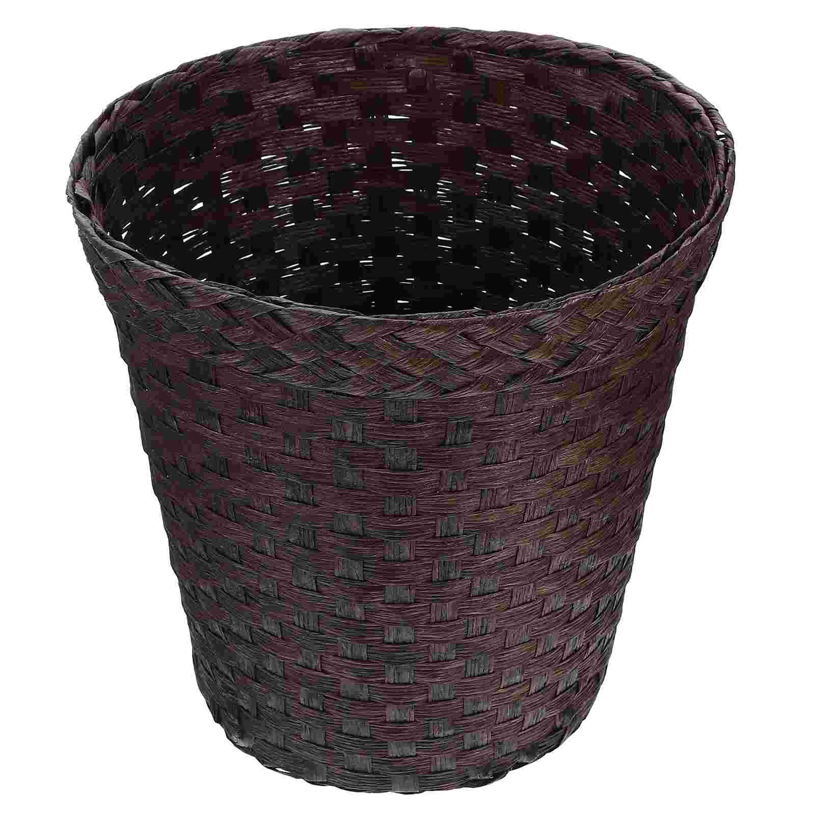

English title: Solustre Imitation Straw Trash Can Plastic Storage Tubs Plastic Garbage Can Lid Stainless Steel Containers