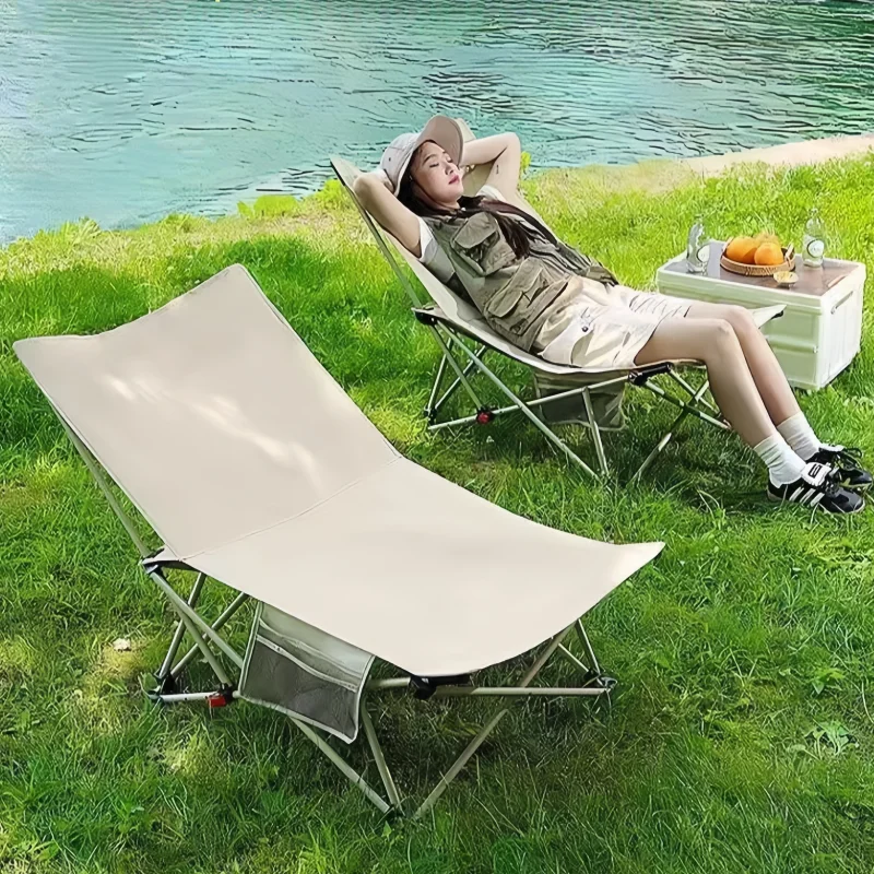 Portable Moon Chair Outdoor Foldable Recliner 4 Gear Adjustment Dual Purpose Lounge Chair For Camping Beach Fishing Picnic