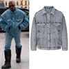 High Street Washed Retro Kanye Jeans Thick Winter Coat Lapel Pockets Oversized Men's Denim Jacket Hip Hop Unisex Windbreaker Top 1