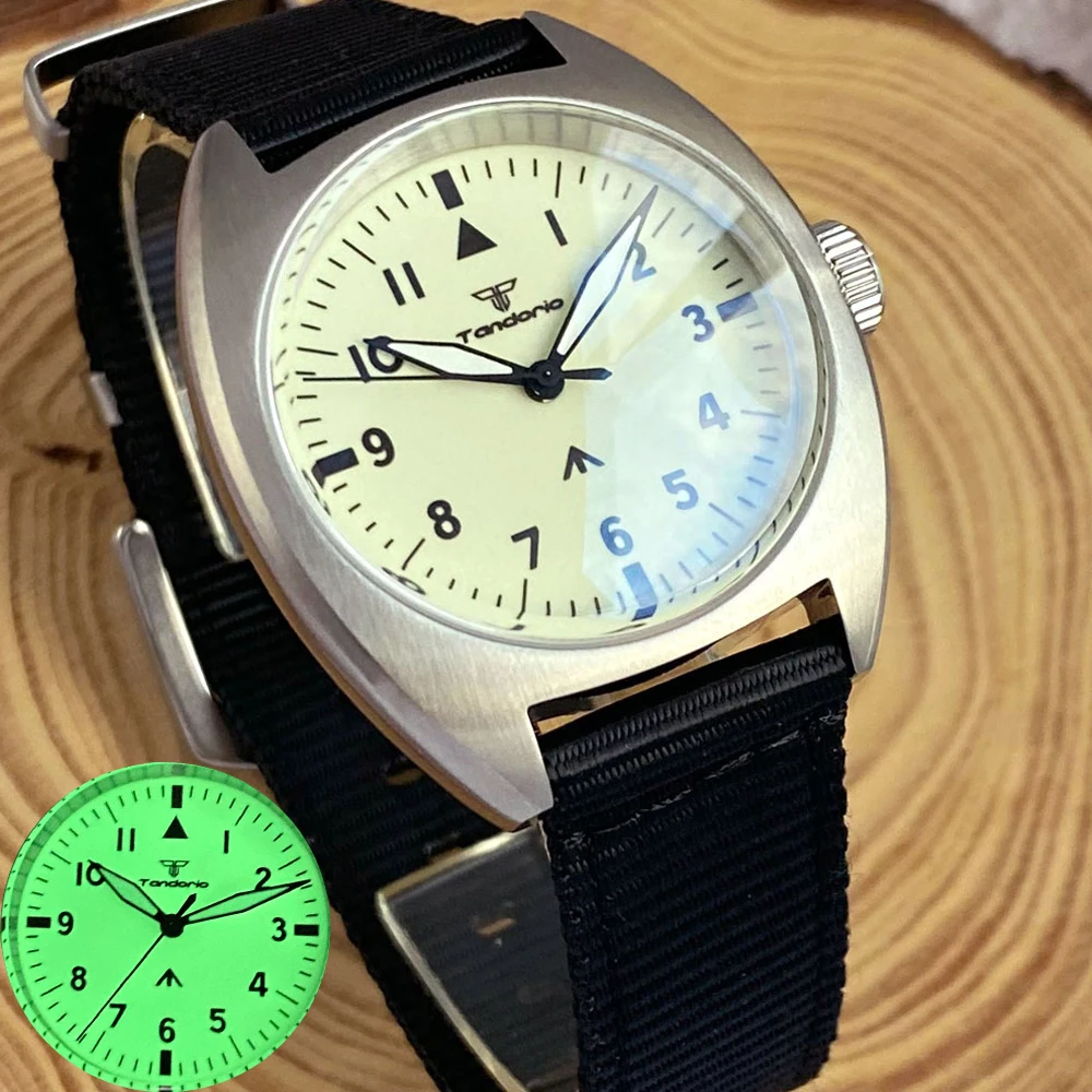 New NH35 Dome Sapphire Glass Tandorio 36mm Mechanical Watch for Men Pilot Wristwatch Full Green Luminous Dial Luxury Clock 36mm vintage professional diver pilot automatic watch s nh35 movt dome sapphire glass green luminous 20bar waterproof clock