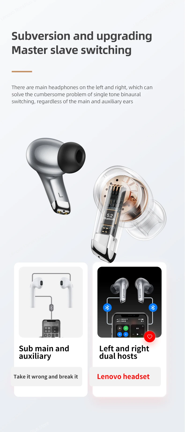 Lenovo LP5 אוזניות אלחוטיות ואוזניות עם אוזניות מיקרופון ספורט עמיד למים Uellow