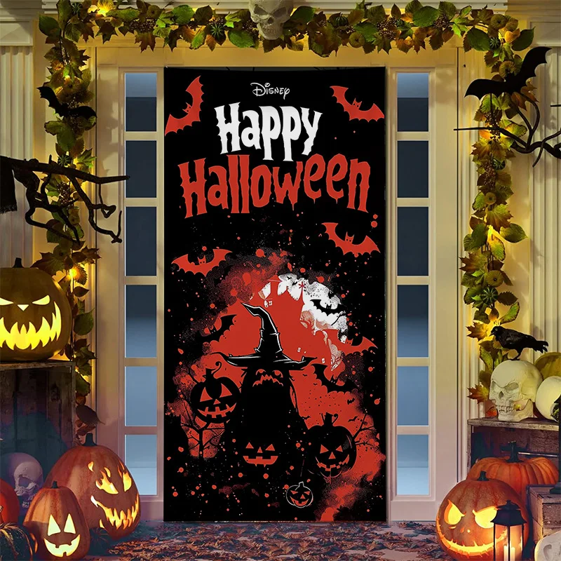Halloween Stickers Door Wallpaper Stickers Halloween Door Cover Cartoon Anime Wizard Skeleton Frame Pumpkin Head Atmosphere Door Sticker Background Cloth