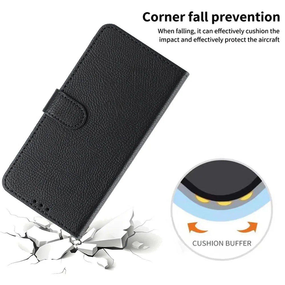 Litchi Leather Wallet Flip Phone Case with Enhanced Protection and Style