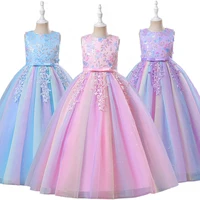 Fancy Girl Rainbow Tulle Embroidered Flower Dress Formal Occasion Children Graduation Wedding Bridesmaids Elegant Party Dresses