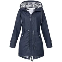 Womens Waterproof Raincoat Casual Basic Outdoors Trench Lightweight Drawstring Jackets Hiking Clothes for Women 1