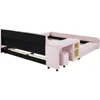 Upholstered Grounded Bed Platform Bed,with Bedside Desk and Little Round Stool Wooden Queen Size Mother & Child Bed Frame 5
