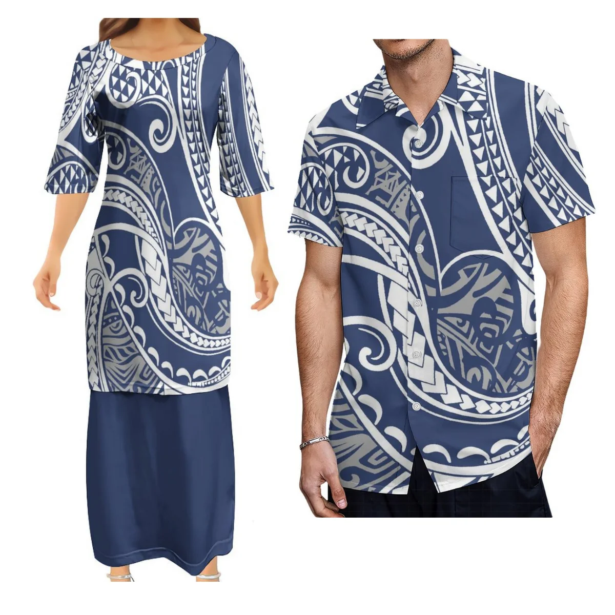 

Женское летнее платье с круглым вырезом и рукавом средней длины, платье Pletasi и Мужская рубашка, костюм для пары в полинезийском острове