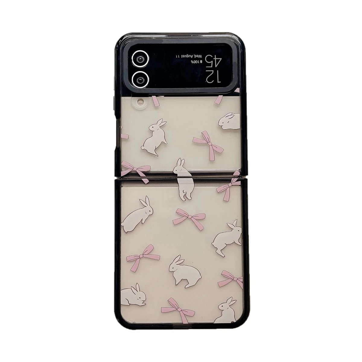 

Black Border Acrylic Rabbit Bowknot Phone Case for Samsung Galaxy Z Flip 5 4 3 Back Cover for ZFlip4 ZFlip5 Hard Case Shell