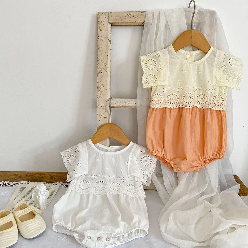 

Summer Infant Clothes Baby Girl Rompers Fly Sleeve Hollow lace Cute Bodysuit Newborn Jumpsuits Sweet Toddler Clothing 0-24M