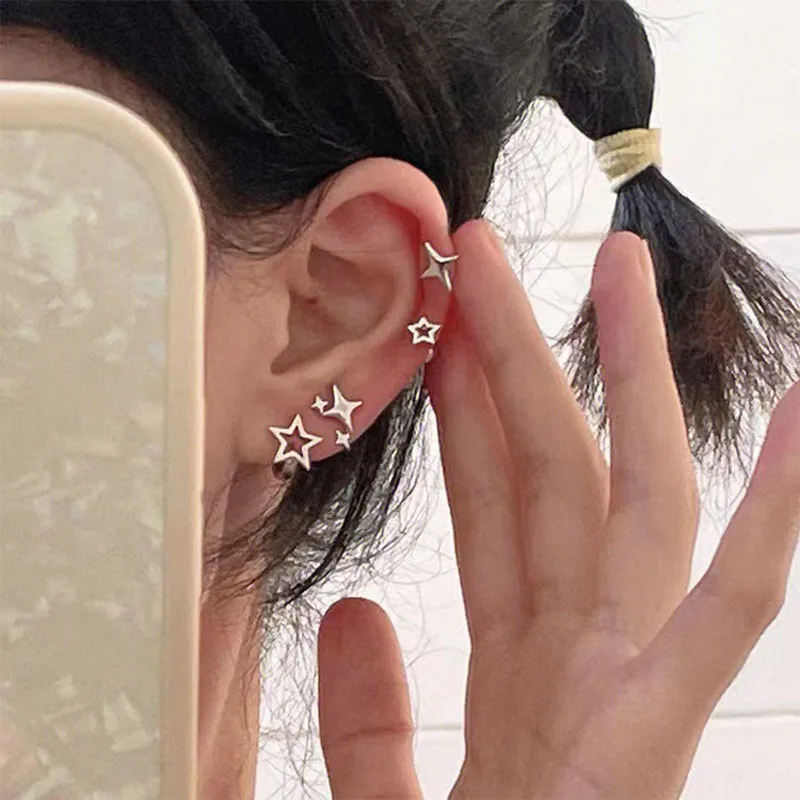 Silver Color Plated Hollow Star Hoop Earring For Women Fashion Vintage Accessories Aesthetic Jewelry Gift hoop earrings
