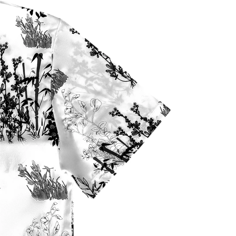 Men's Casual Collared Short Sleeve Floral Shirt Tropical Fashionable Ink Wash Bamboo Printed Top