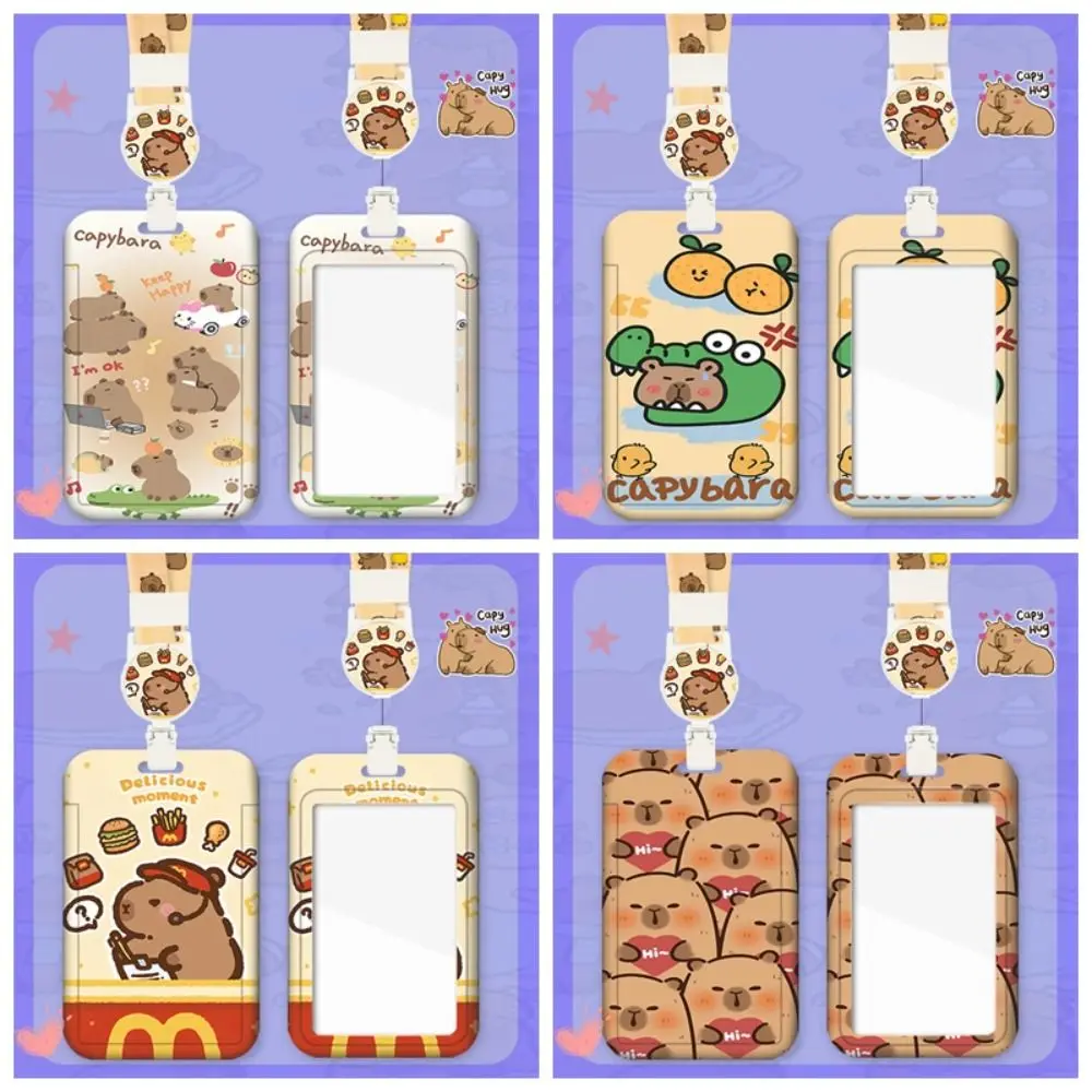 Cartoon Capybara Card Holder Bus Card Cover Case Business Holder Credit Holders with Lanyard ID Holders Badge