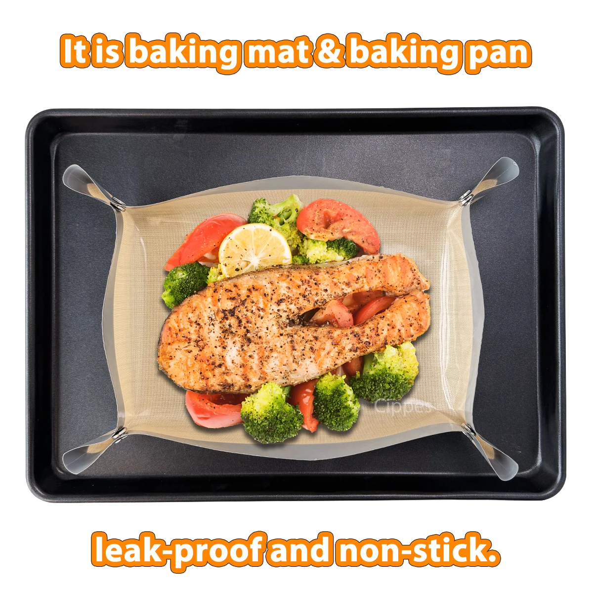 قطعة واحدة من حصيرة الخبز المصنوعة من ألياف السيليكون مع مشبك، زوايا قابلة لإعادة الاستخدام معًا لتشكيل صينية خبز مانعة للتسرب وغير لاصقة، وبطانة فرن