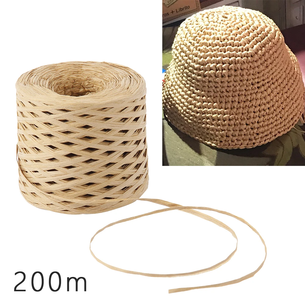 Raffia Ribbon for Gift Wrapping 200M Raffia Yarn for Crocheting Paper Ribbons Craft Packing Paper Twine Ribbon raffia straw yarn,straw yarn