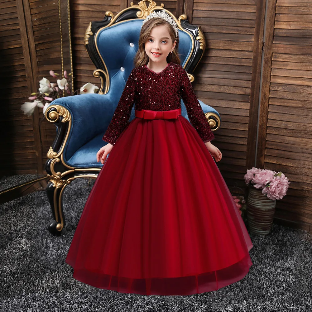 

2022 New Children's Party Dress Princess Party Dresses Girls Long Sequin Evening Dresses Children's Clothing Vestido Vestidos