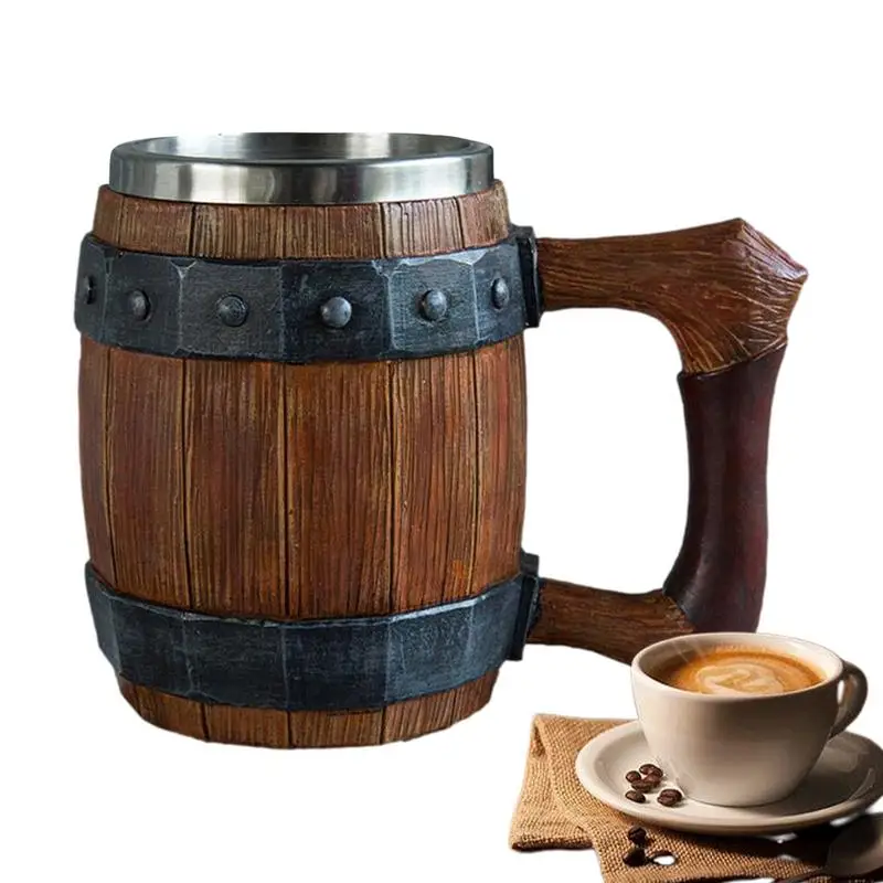 

Beer Mug Coffee Mug Whiskey Barrel Cup Handmade Antique Wood Handle Cups Beer Tea Coffee Milk Water Cup for Father's Day Gift