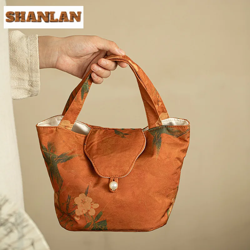 Handmade Fragrant Cloud Gauze Tea Bag Aesthetic Bamboo Flower Handbag Retro Tea Cozy For Teapot Travel Set Bag Crafts