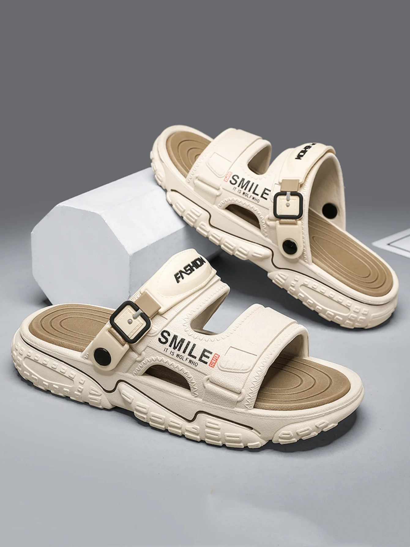 Men's Summer Thick-Soled Sandals, Casual Open-Toe Soft-Soled Shoes, Comfortable Slippers, Bathroom Slip-On Shoes