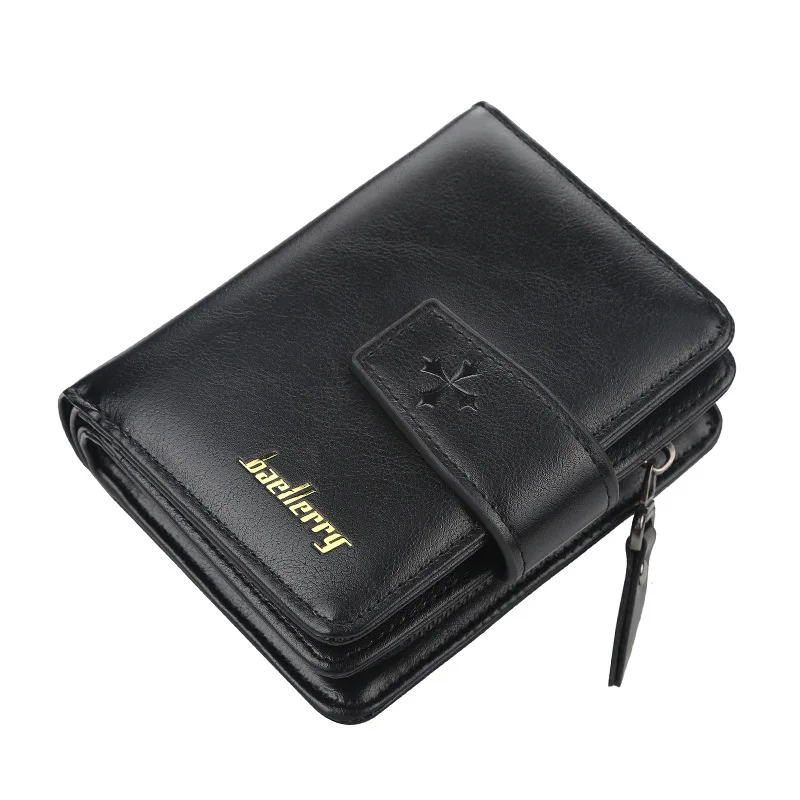 New Men's Wallet Elegant Business Vertical PU Zippered Purse Small Leather
