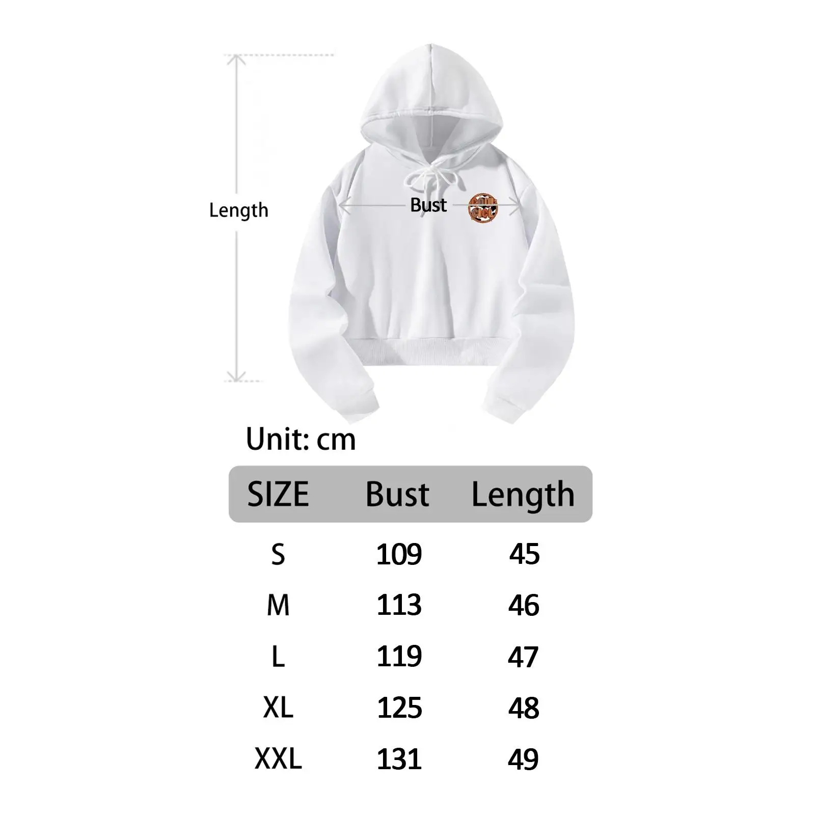 Women Crop Hoodie Streetwear Soft Clothes Stylish Autumn Winter Long Sleeve Sweatshirt for Daily Wear Work Travel Workout White