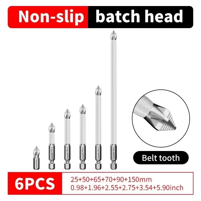 Magnetic Screwdriver Set 6 PCs Non-Slip Magnetic Cross Head Household Electric Driver Screw Set High Hardness Hand Drill Bits for Electric Screwdrivers