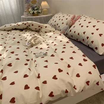 Parure de lit de Style coréen pour enfants et adultes, ensemble de draps plats, taie d'oreiller, linge de lit, housse de couette en forme de cœur d'amour 1