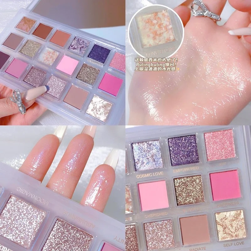 New Rose 18 Colors Eyeshadow Palette Pearlescent Matte Shiny Sequins Eye Plate Female Eye Base Cosmetic Makeup Palette Beauty eye shadow plate