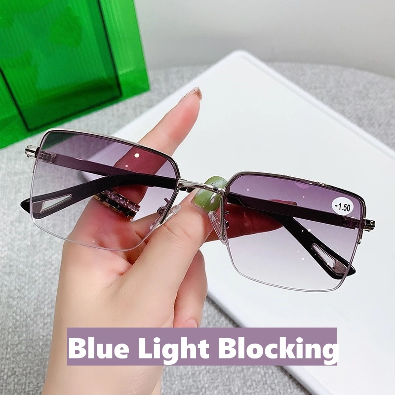 

New Trend Blue Light Blocking Computer Glasses Fashion Retro Short Sighted Finished Myopia Men Women Sqaure Gradient Eyewear