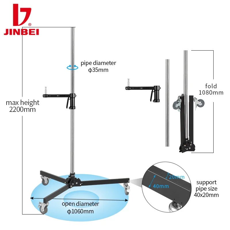 Photographic Light Stand JINBEI JB16-2003 Handled Light Stand 220cm Photography Live Streaming Room Multi Function Professional Shooting Equipment Tripod