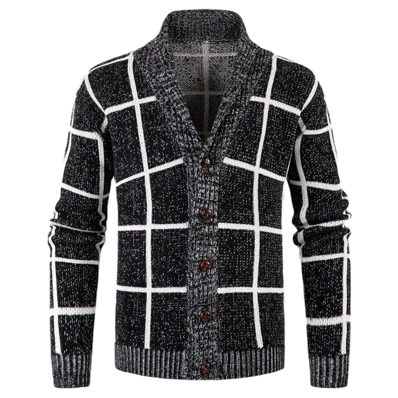 

Plaid Sweaters Coat Knitted Wool Sweater Button Cardigan Lapel Collar Men's Sweater Thick Winter Sueteres Hombre Dailywear 2023