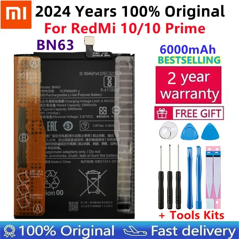 

100% Original New High Quality Replacement BN63 6000mAh Battery For Xiaomi RedMi 10 / 10 PRIME Phone Rechargeable Batteries