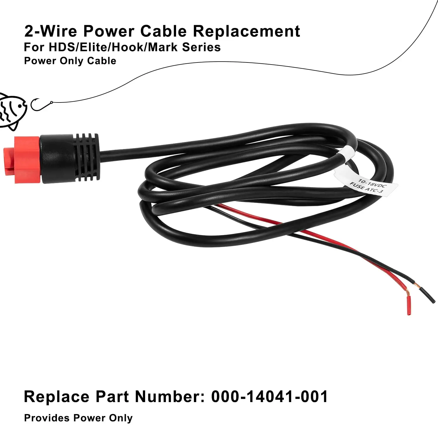 TML HDS/Elite/Hook Power Cable Replacement, 3 Foot, 2-Wire Power Only for HDS, Elite FS, Elite Ti2, Hook, Mark