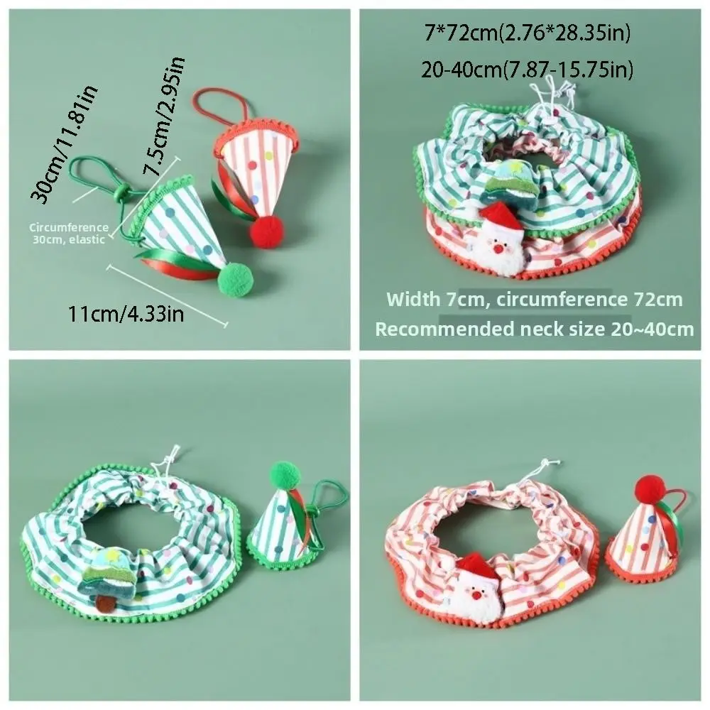 Pet Supplies Cute Christmas Pet Striped Scarf Cotton Washable Pet Christmas Hat Cartoon Adjustable Pet Collar Set Gift
