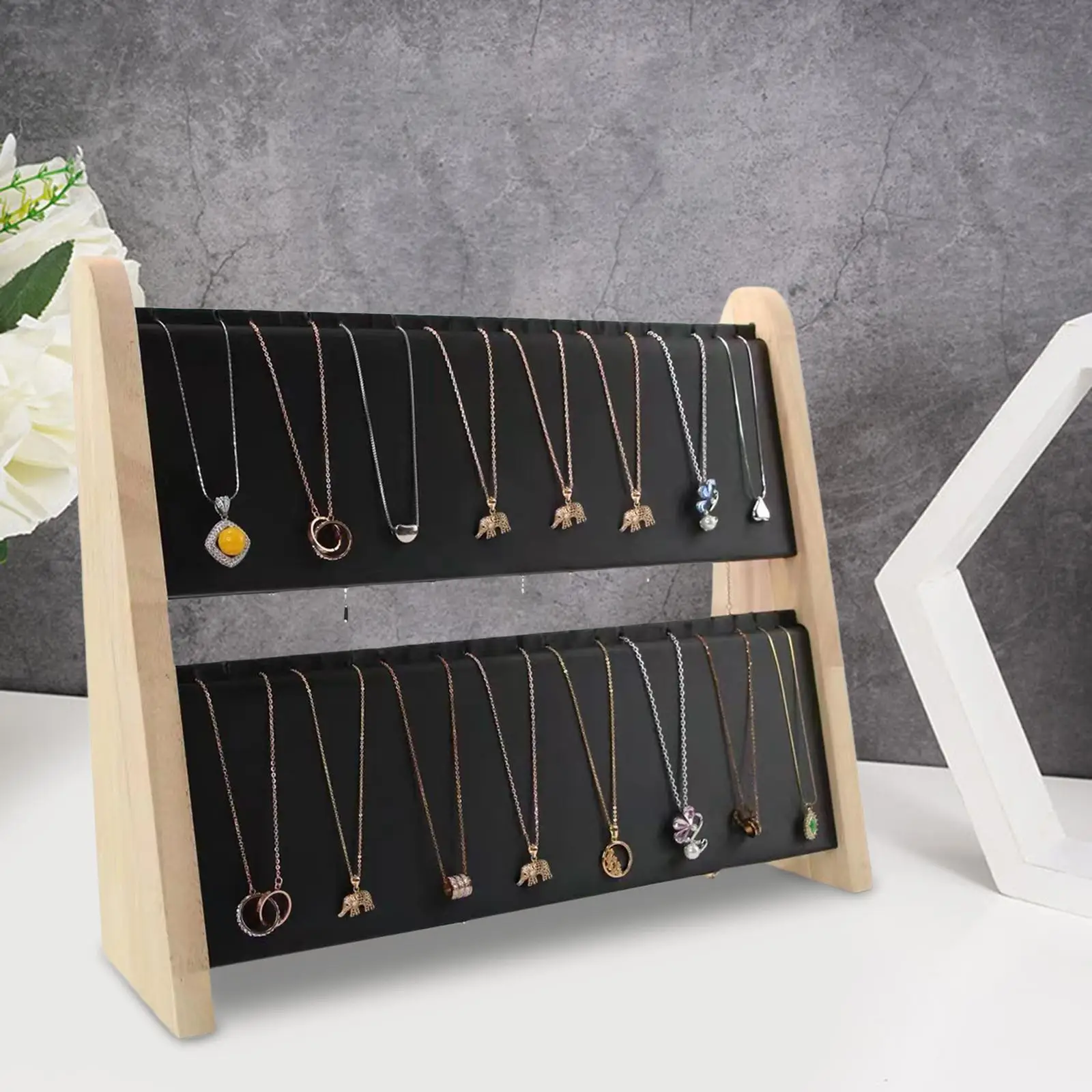 Halsketting Display Standaard - 2 Stuks Sieraden Display Rek - Lange Ketting Houder - Zwart En Wit